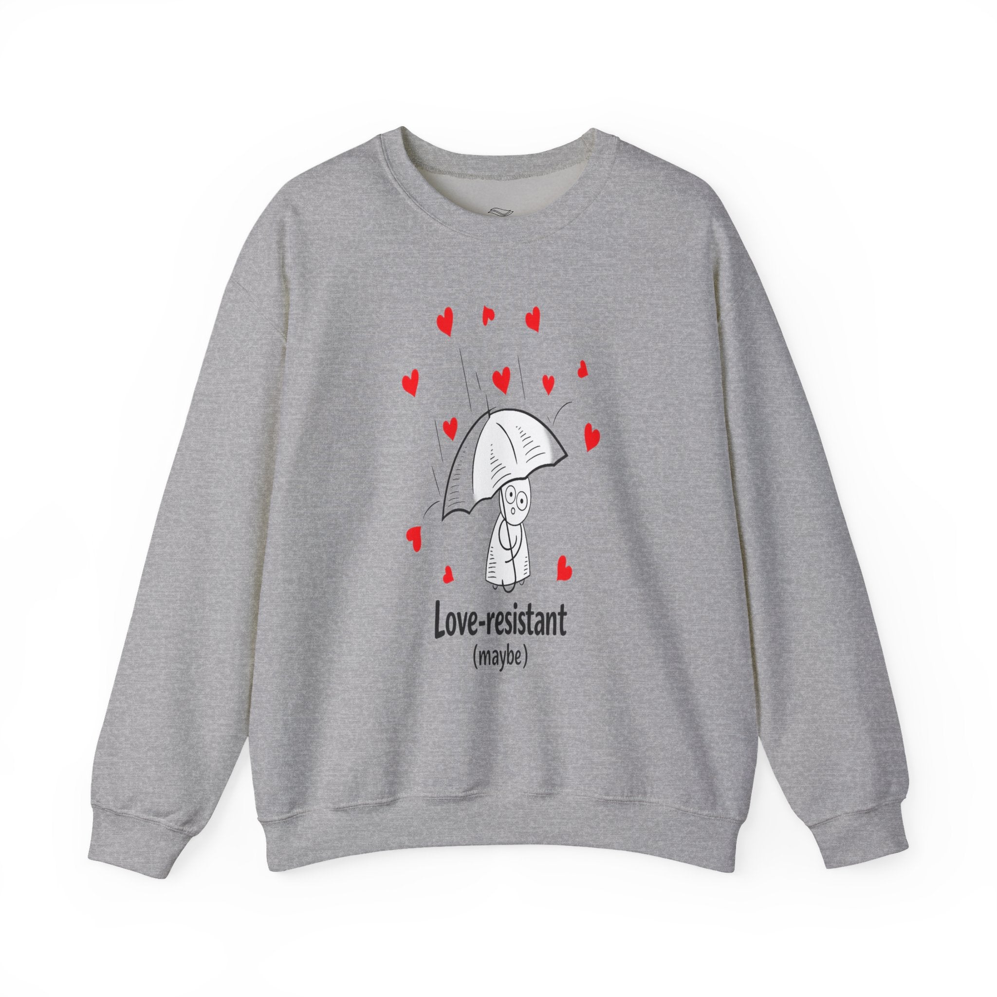 Love-Resistant (Maybe) Crewneck Sweatshirt — Cute Umbrella & Hearts Graphic
