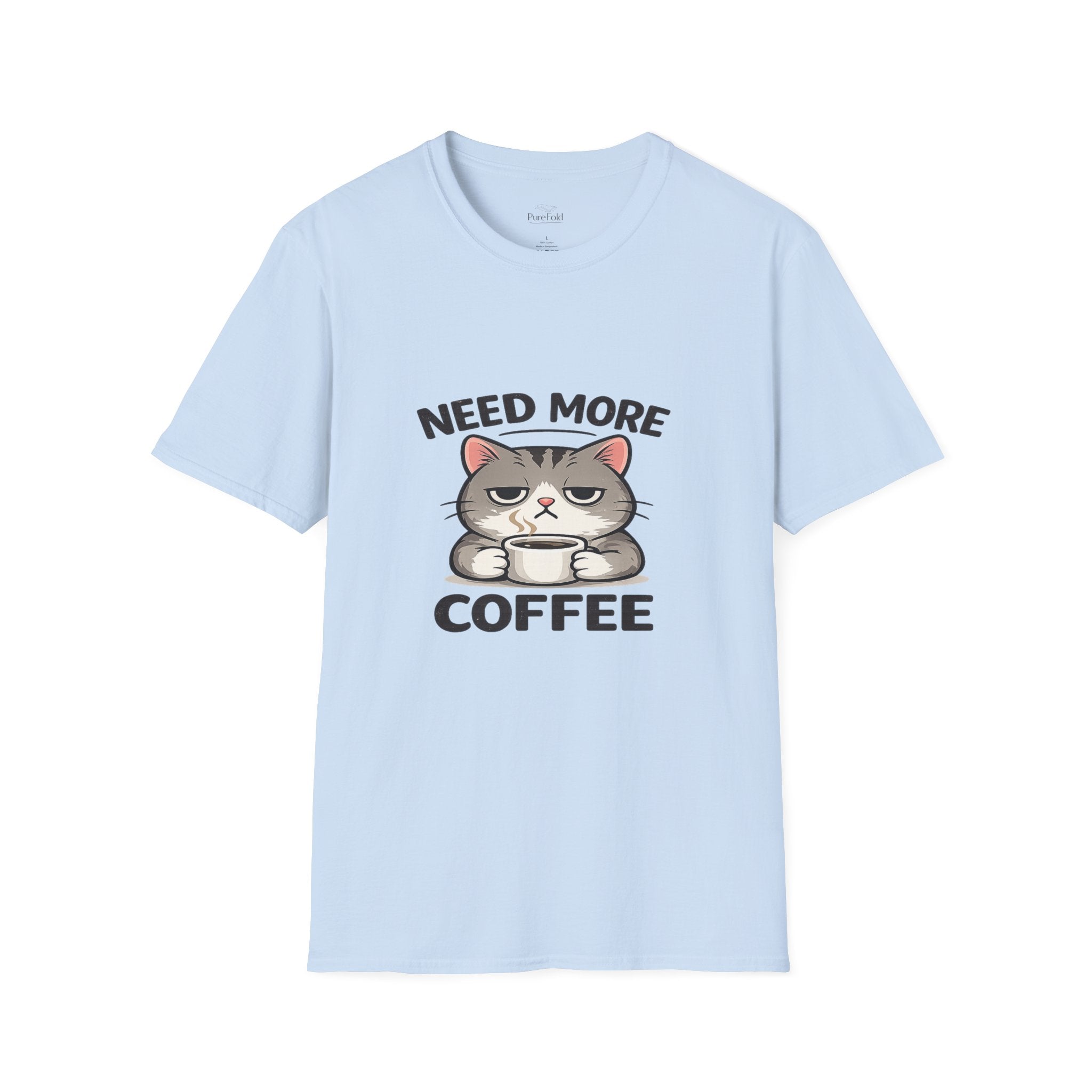 Need More Coffee cat T-Shirt | grumpy cat holding coffee