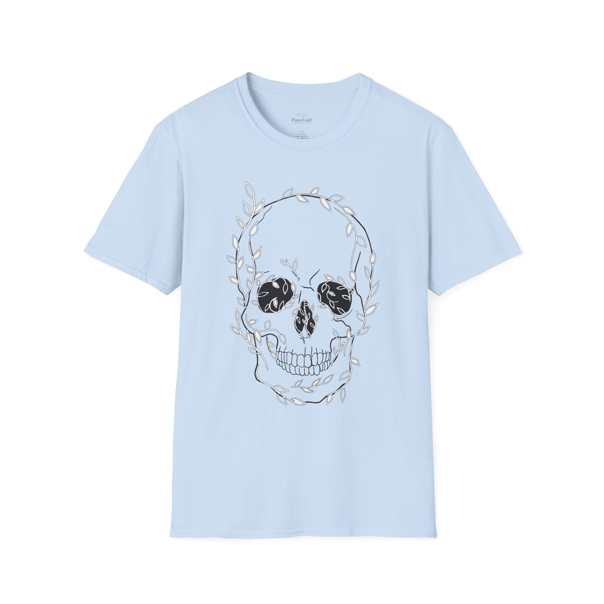 Skull & Laurel T-Shirt — Floral Skull Line Art Tee
