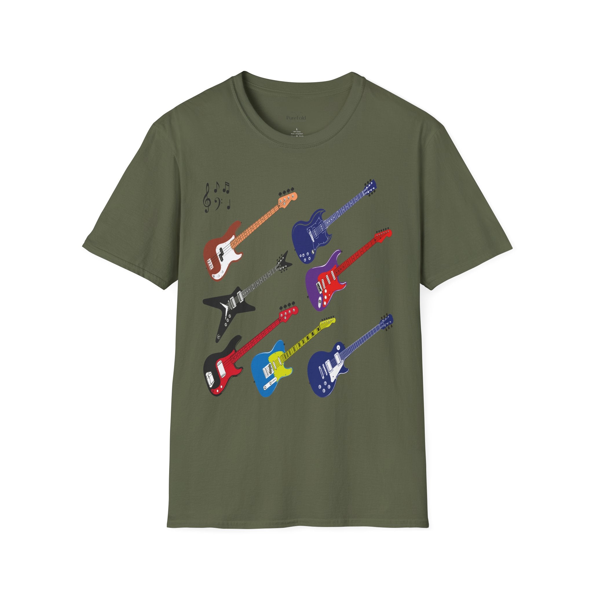 Electric Guitar Lineup T-Shirt — Colorful Rock Guitar Graphic Tee