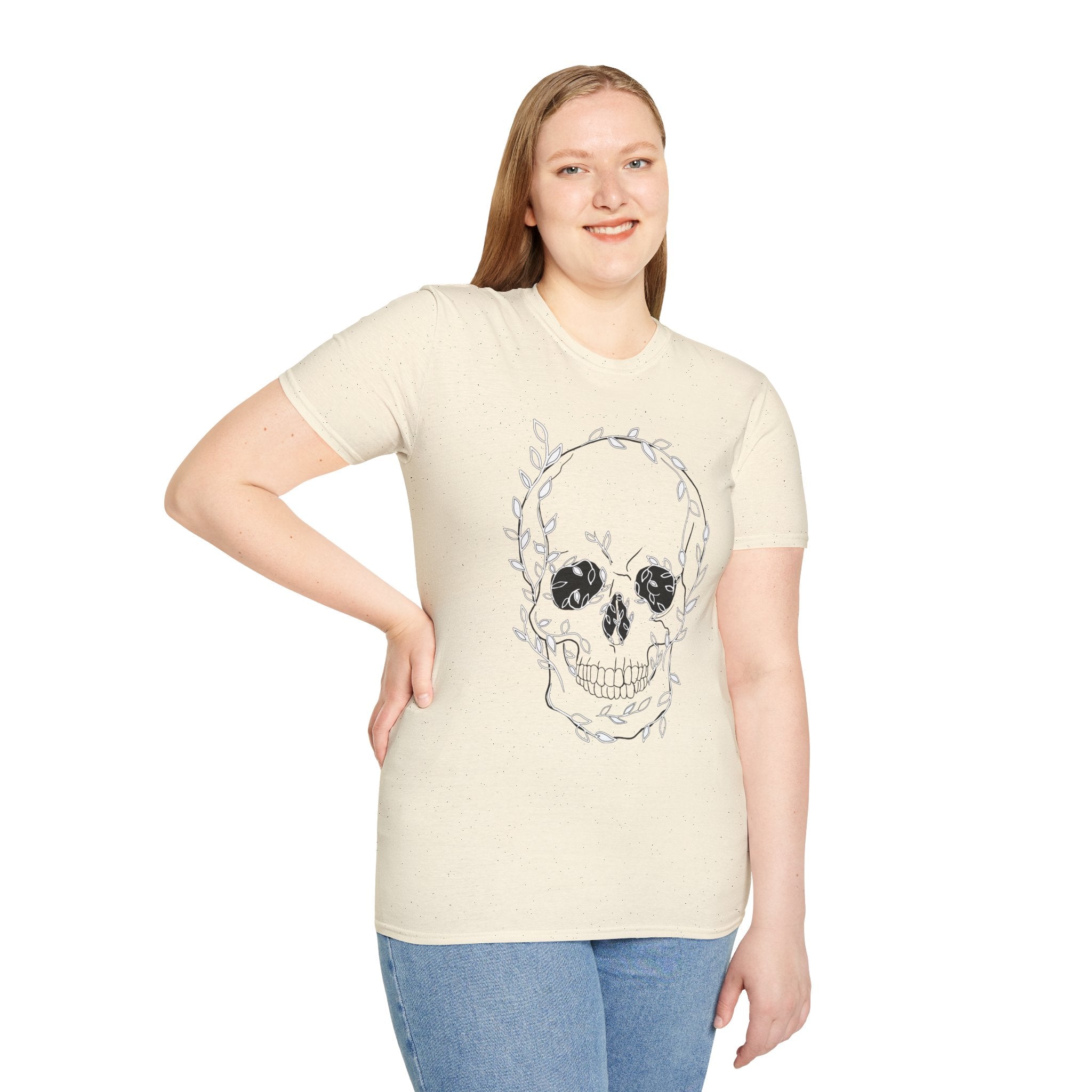 Skull & Laurel T-Shirt — Floral Skull Line Art Tee