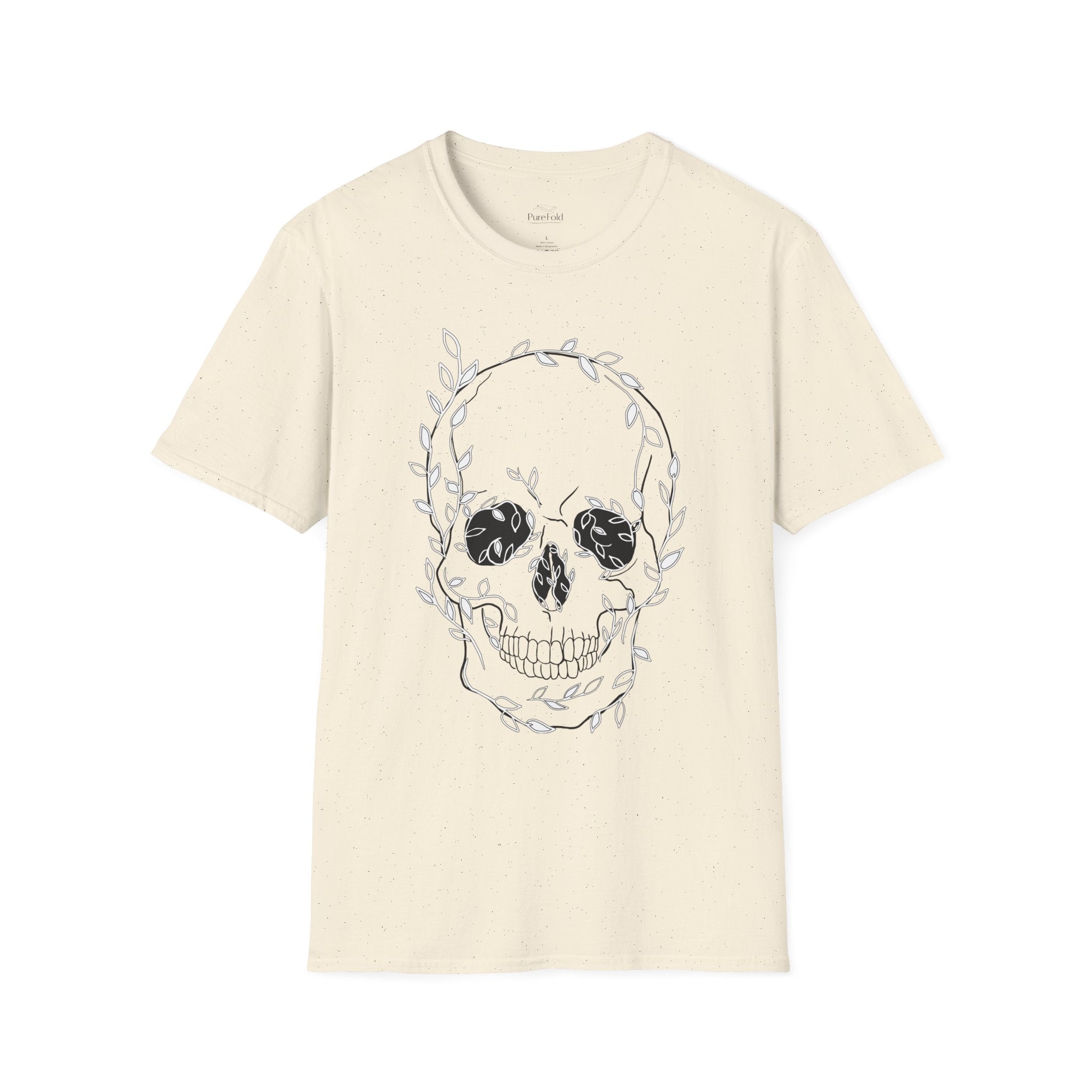 Skull & Laurel T-Shirt — Floral Skull Line Art Tee