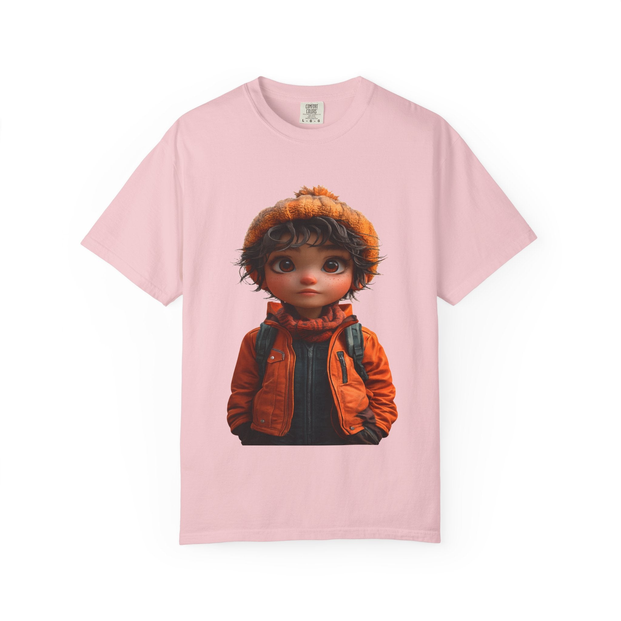 Kiddo in Orange Jacket Tee — Cute Cartoon Child Illustration T-Shirt