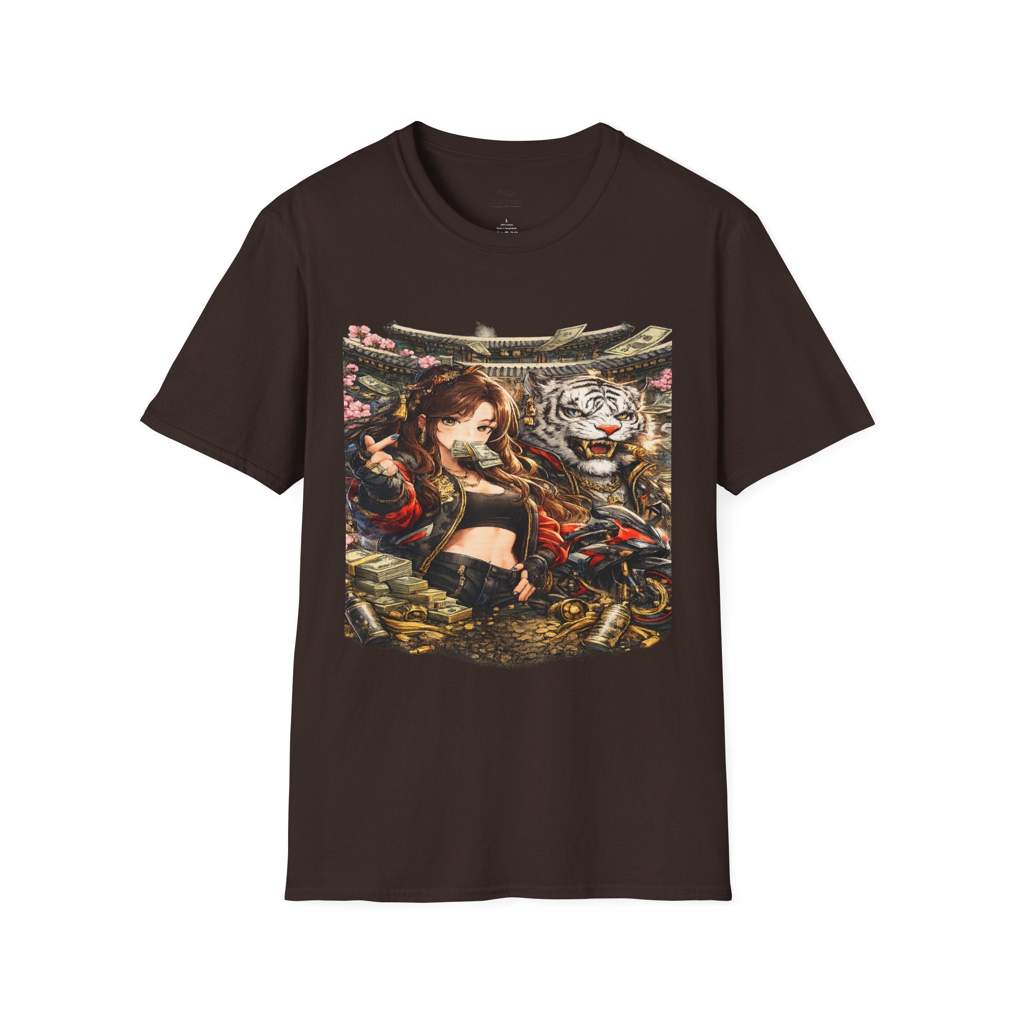 Samurai Girl and White Tiger T-Shirt | Japanese Warrior Illustration