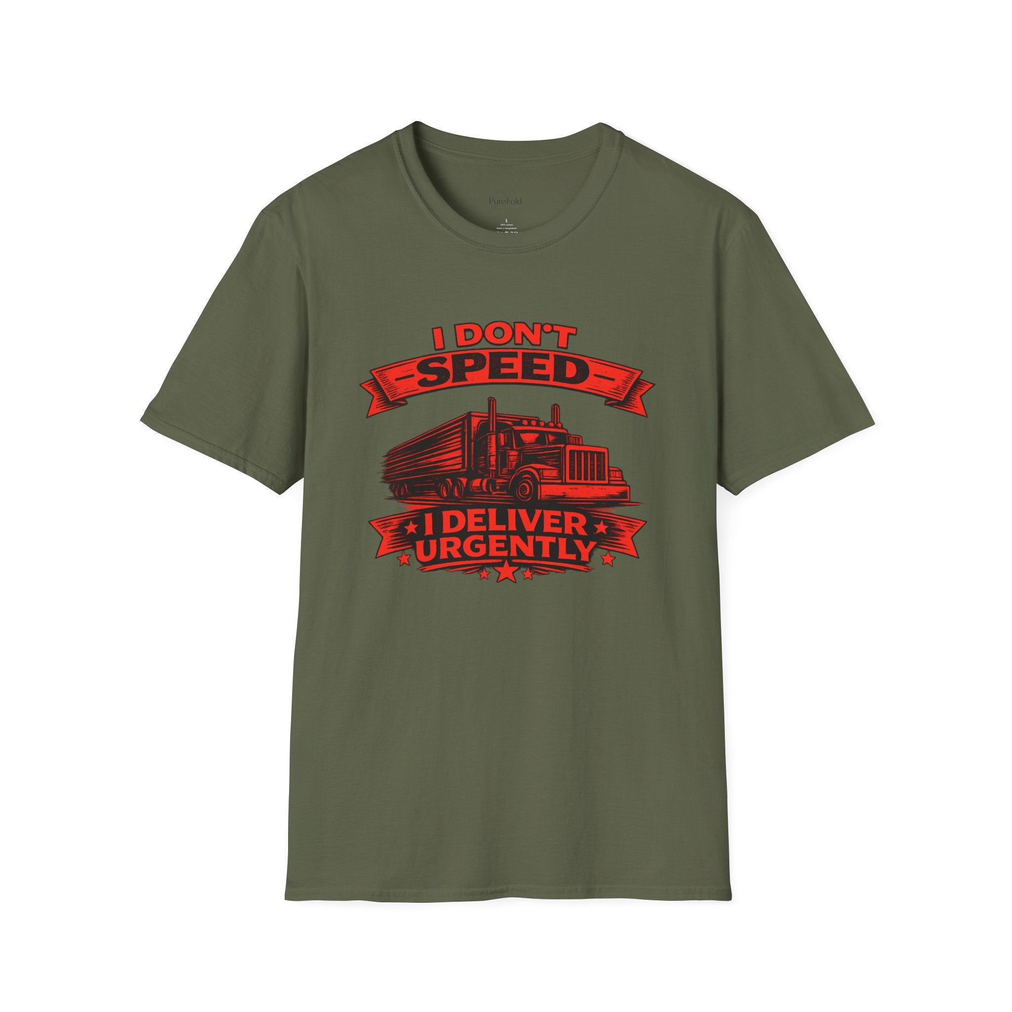Truck Driver T-Shirt — "I Don't Speed, I Deliver Urgently" Graphic Tee