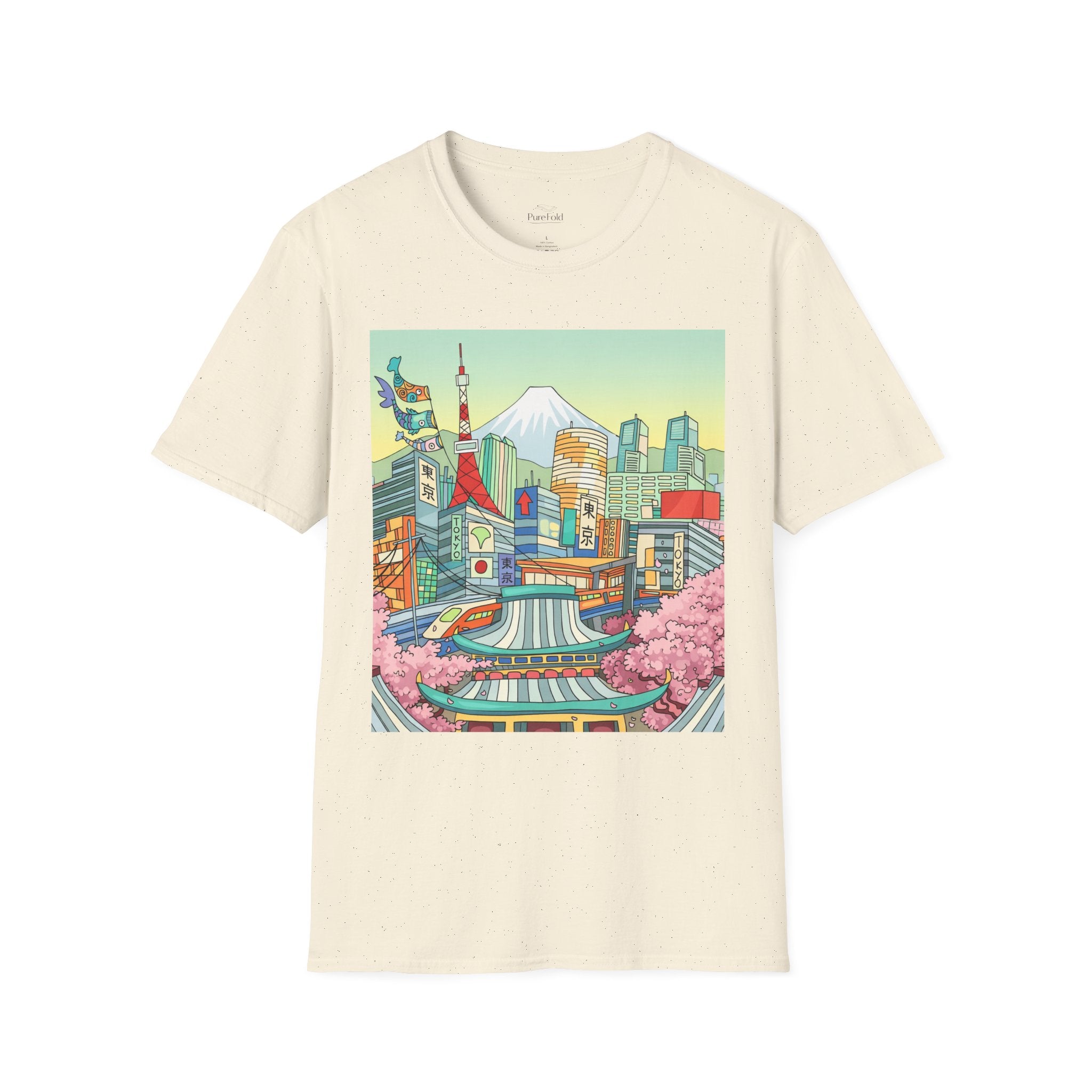 Tokyo Cityscape Illustration T-Shirt | Mount Fuji, Cherry Blossoms, Tokyo Tower