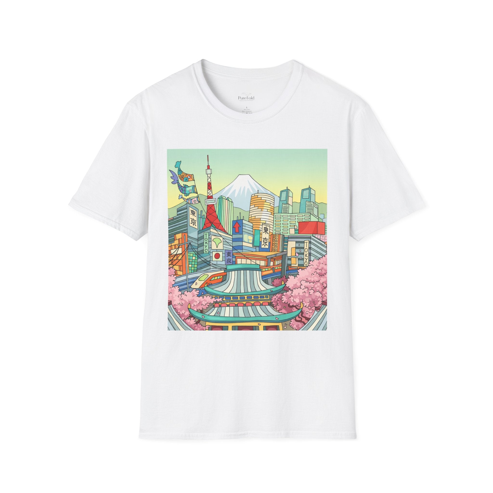 Tokyo Cityscape Illustration T-Shirt | Mount Fuji, Cherry Blossoms, Tokyo Tower