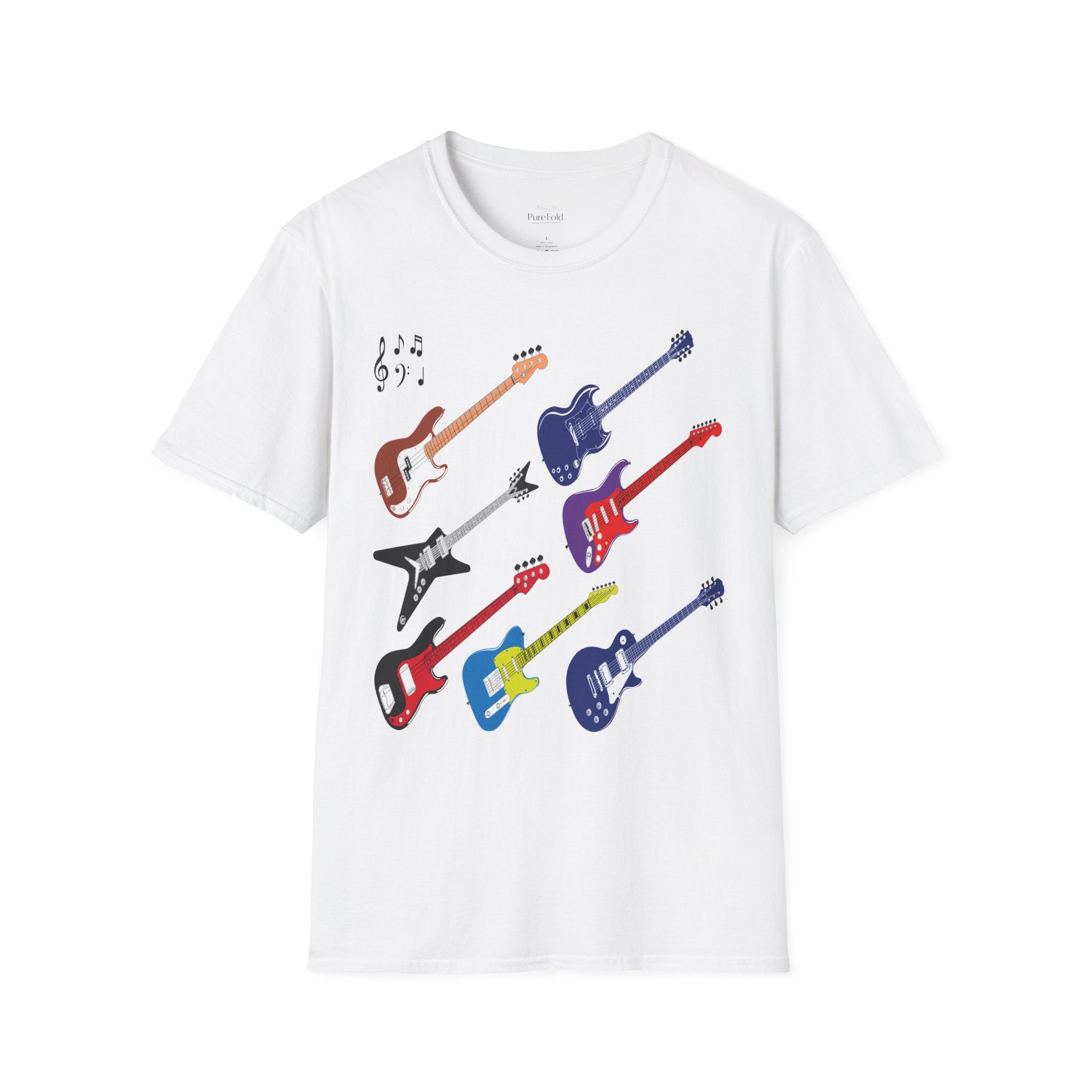 Electric Guitar Lineup T-Shirt — Colorful Rock Guitar Graphic Tee