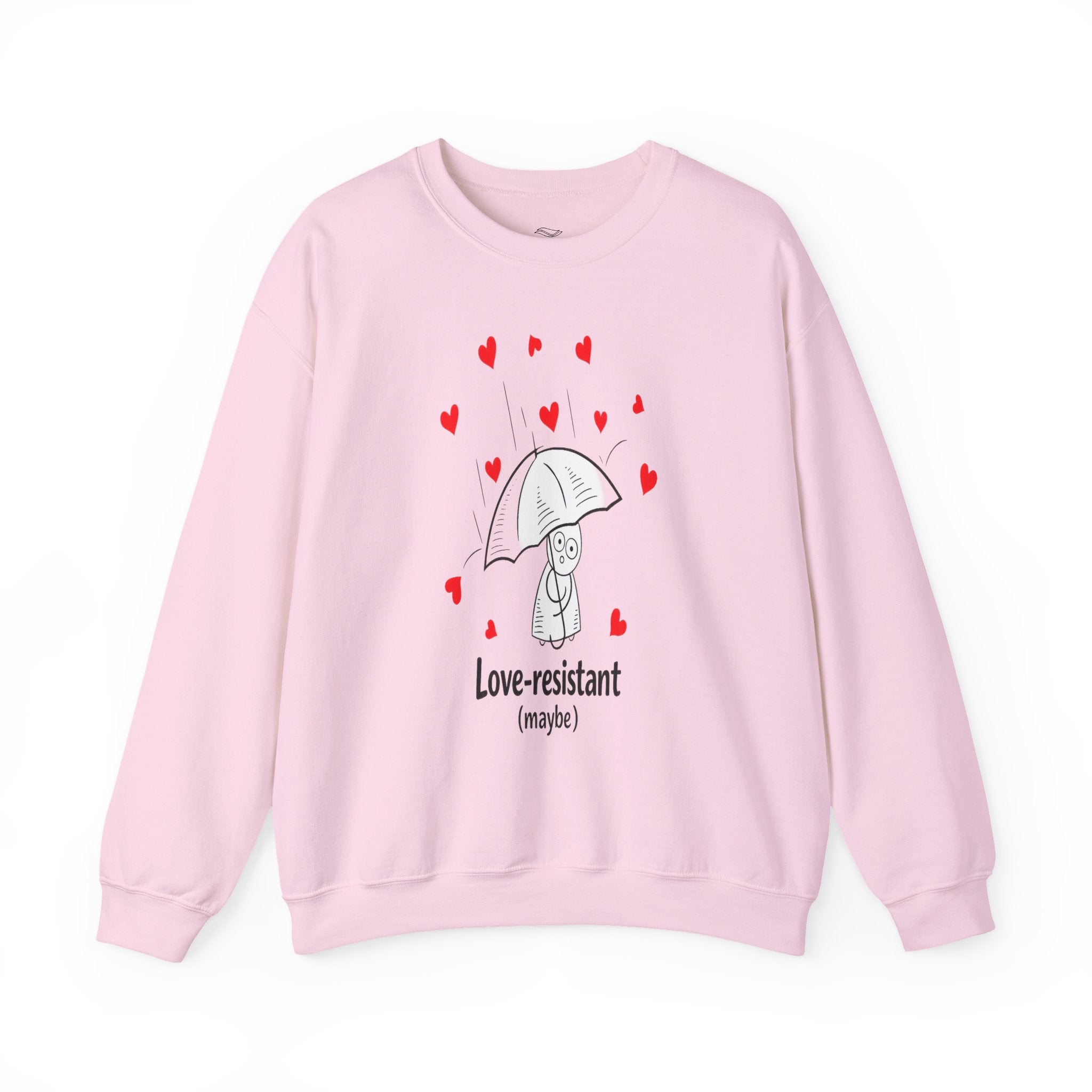 Love-Resistant (Maybe) Crewneck Sweatshirt — Cute Umbrella & Hearts Graphic