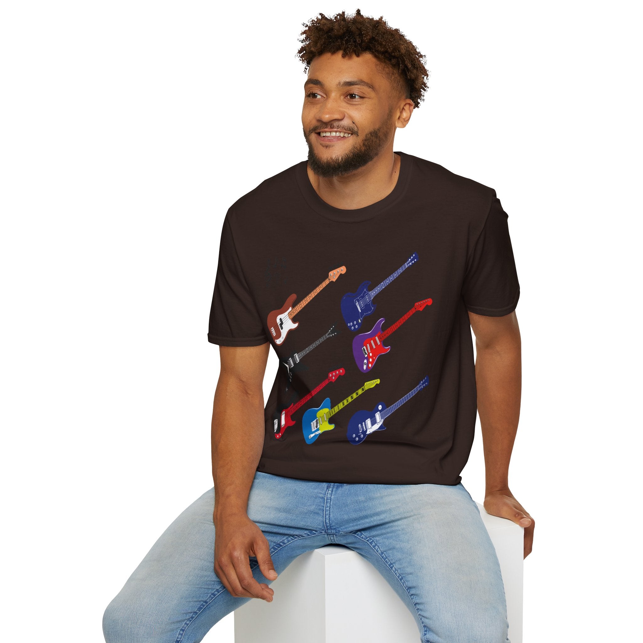 Electric Guitar Lineup T-Shirt — Colorful Rock Guitar Graphic Tee