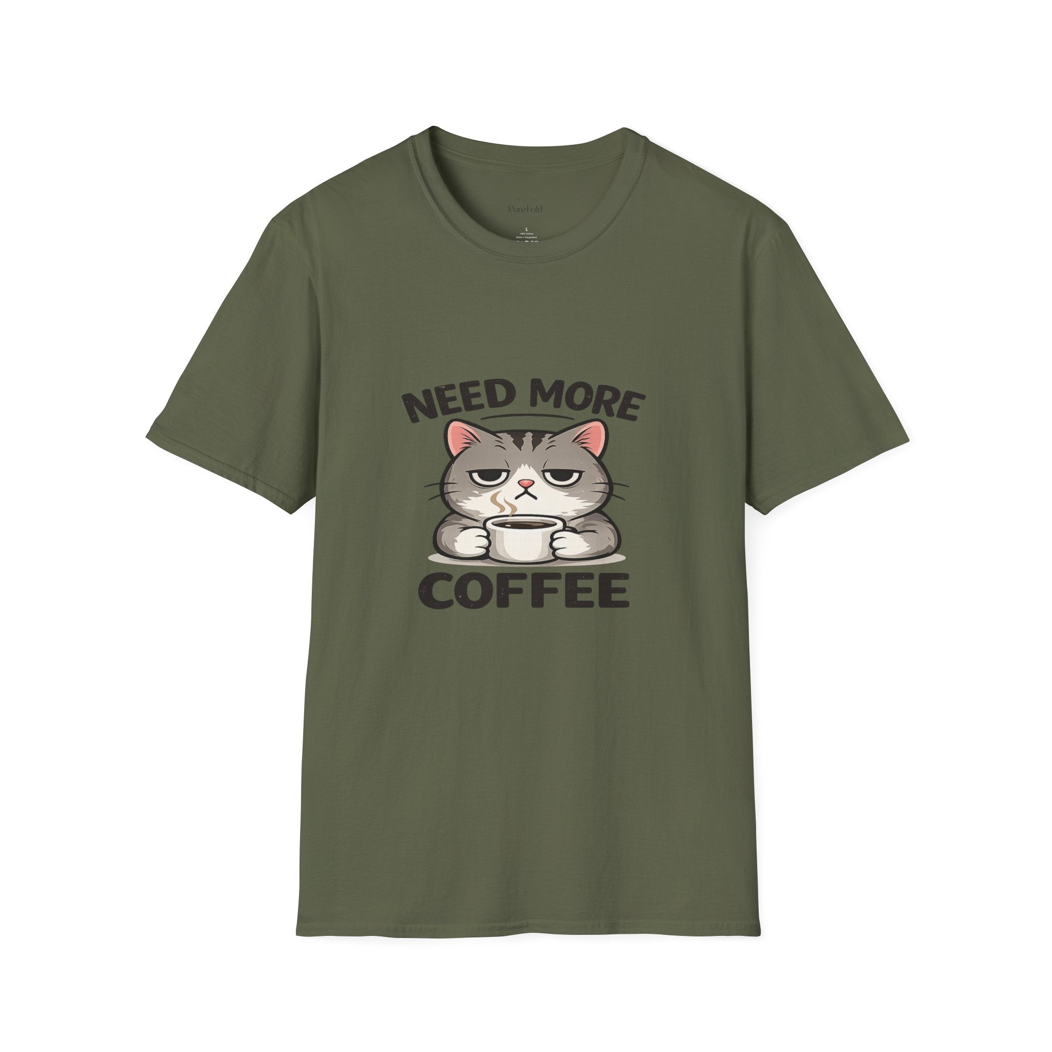 Need More Coffee cat T-Shirt | grumpy cat holding coffee