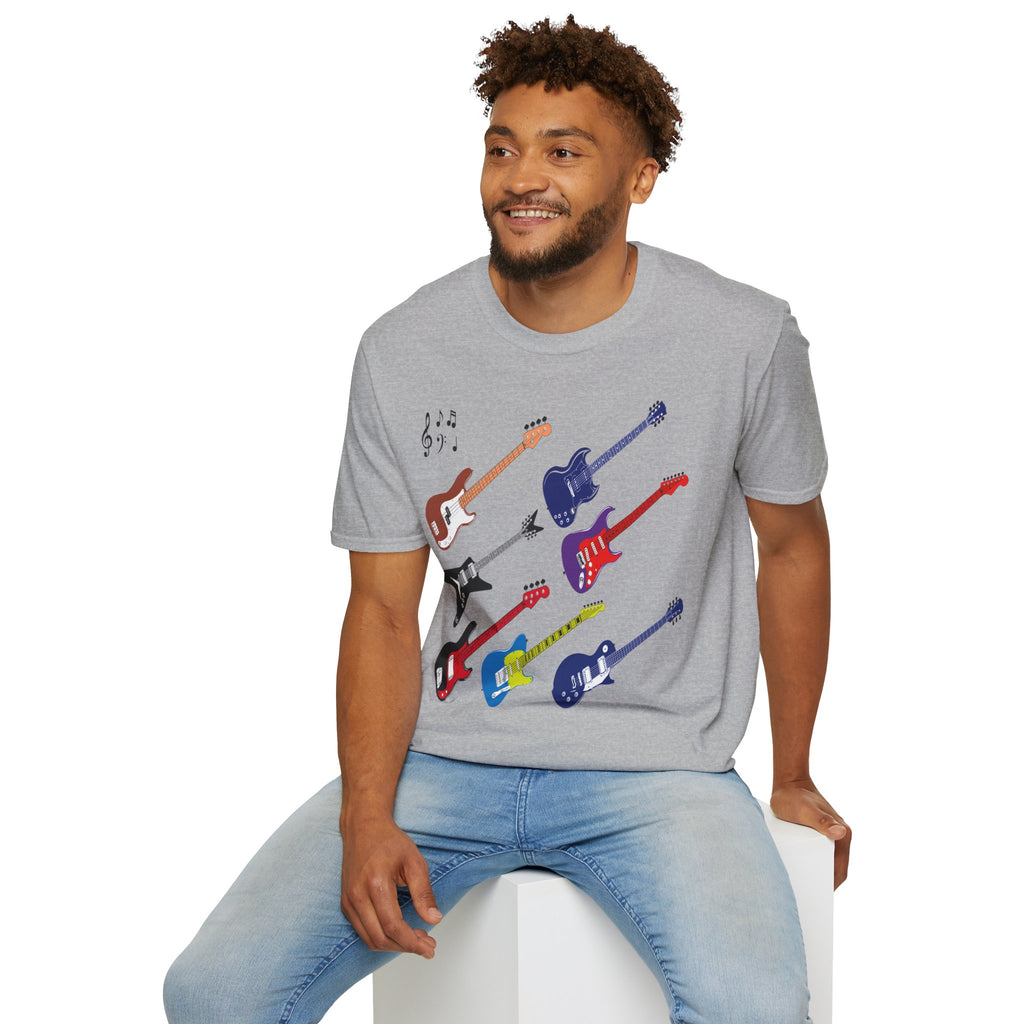 Electric Guitar Lineup T-Shirt — Colorful Rock Guitar Graphic Tee