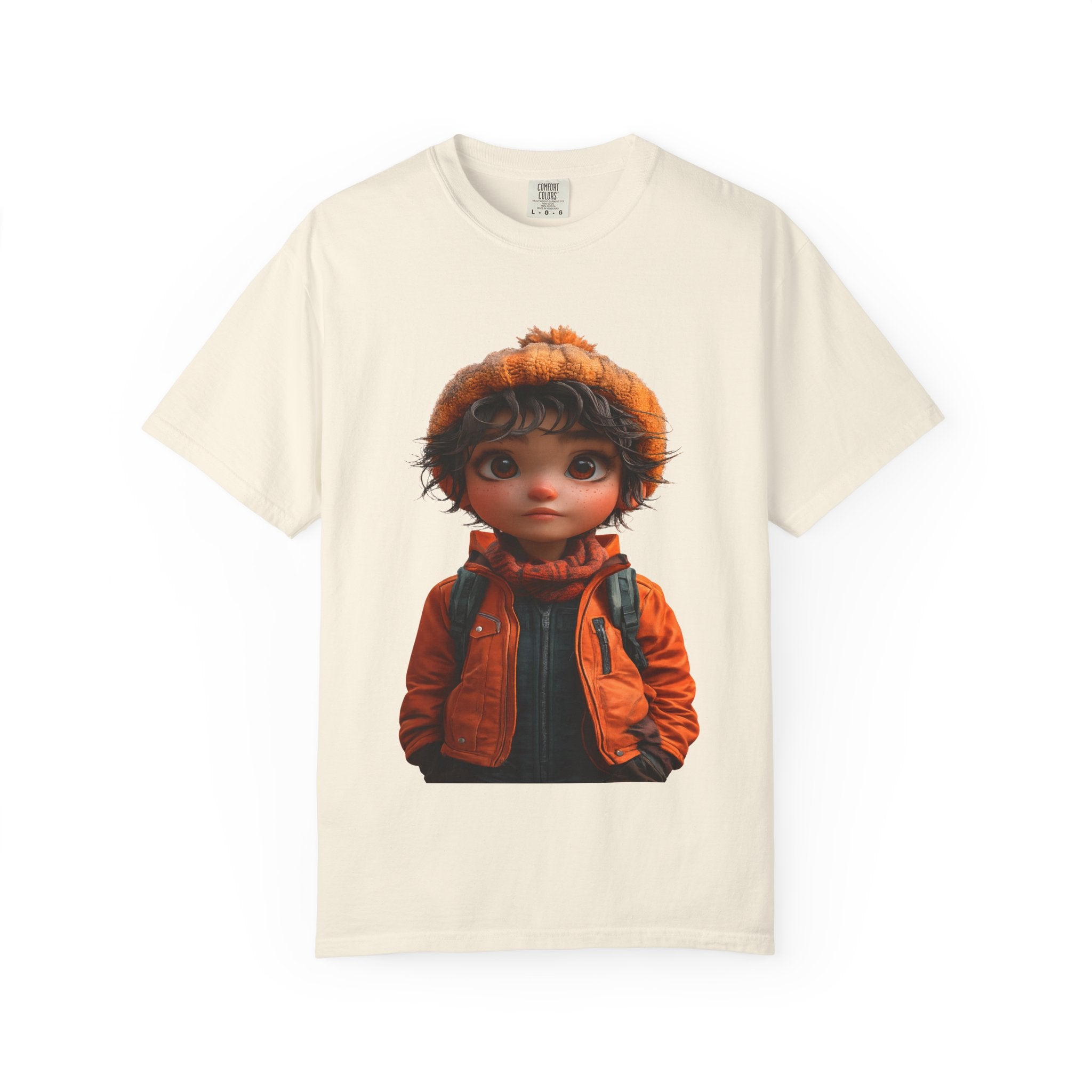 Kiddo in Orange Jacket Tee — Cute Cartoon Child Illustration T-Shirt