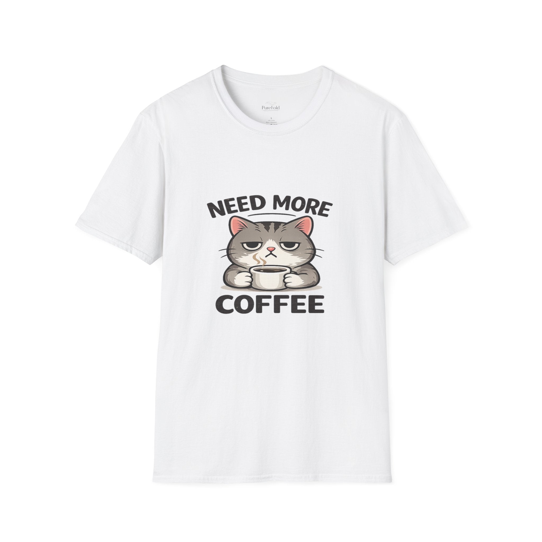 Need More Coffee cat T-Shirt | grumpy cat holding coffee