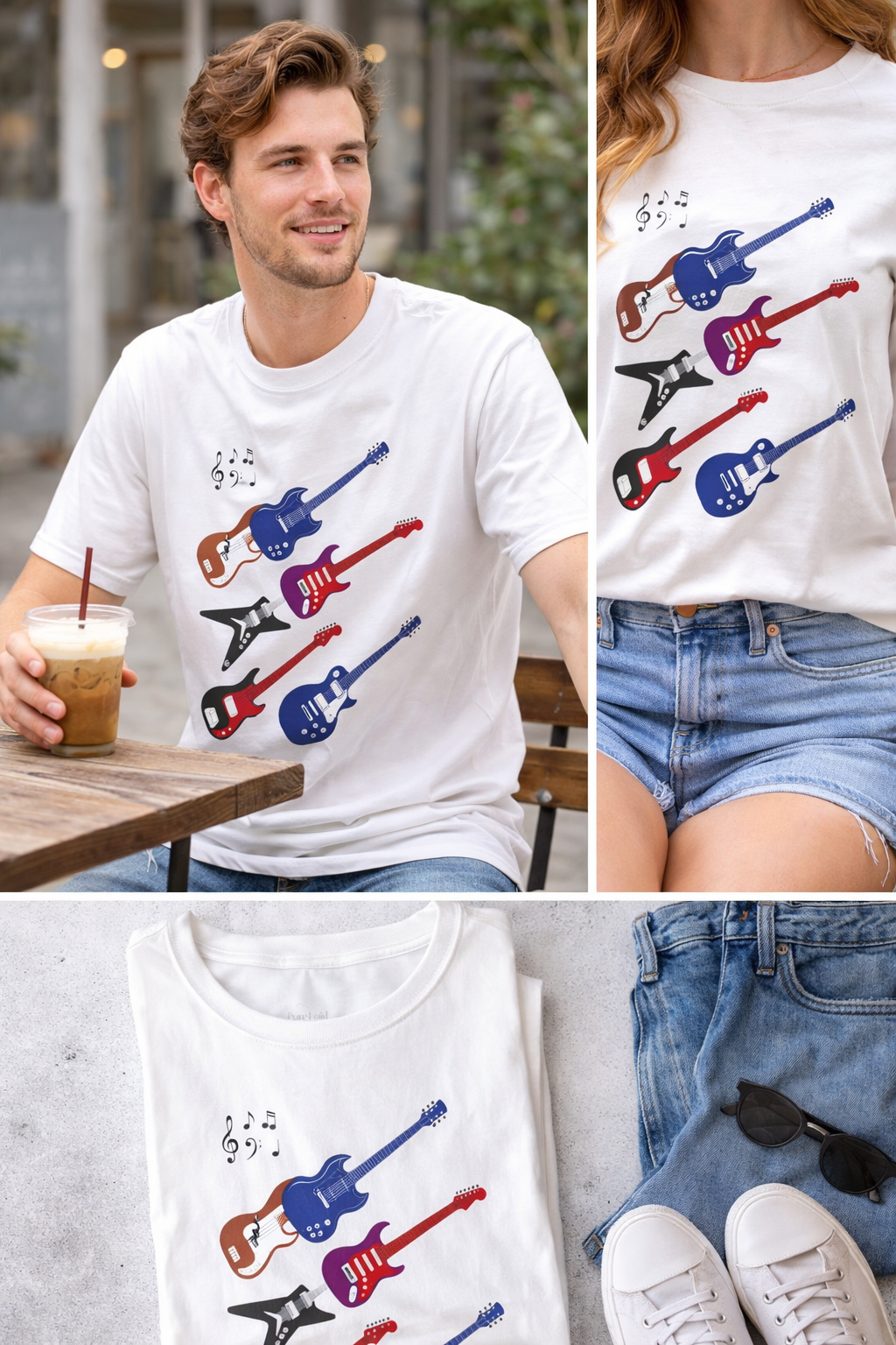 Electric Guitar Lineup T-Shirt — Colorful Rock Guitar Graphic Tee