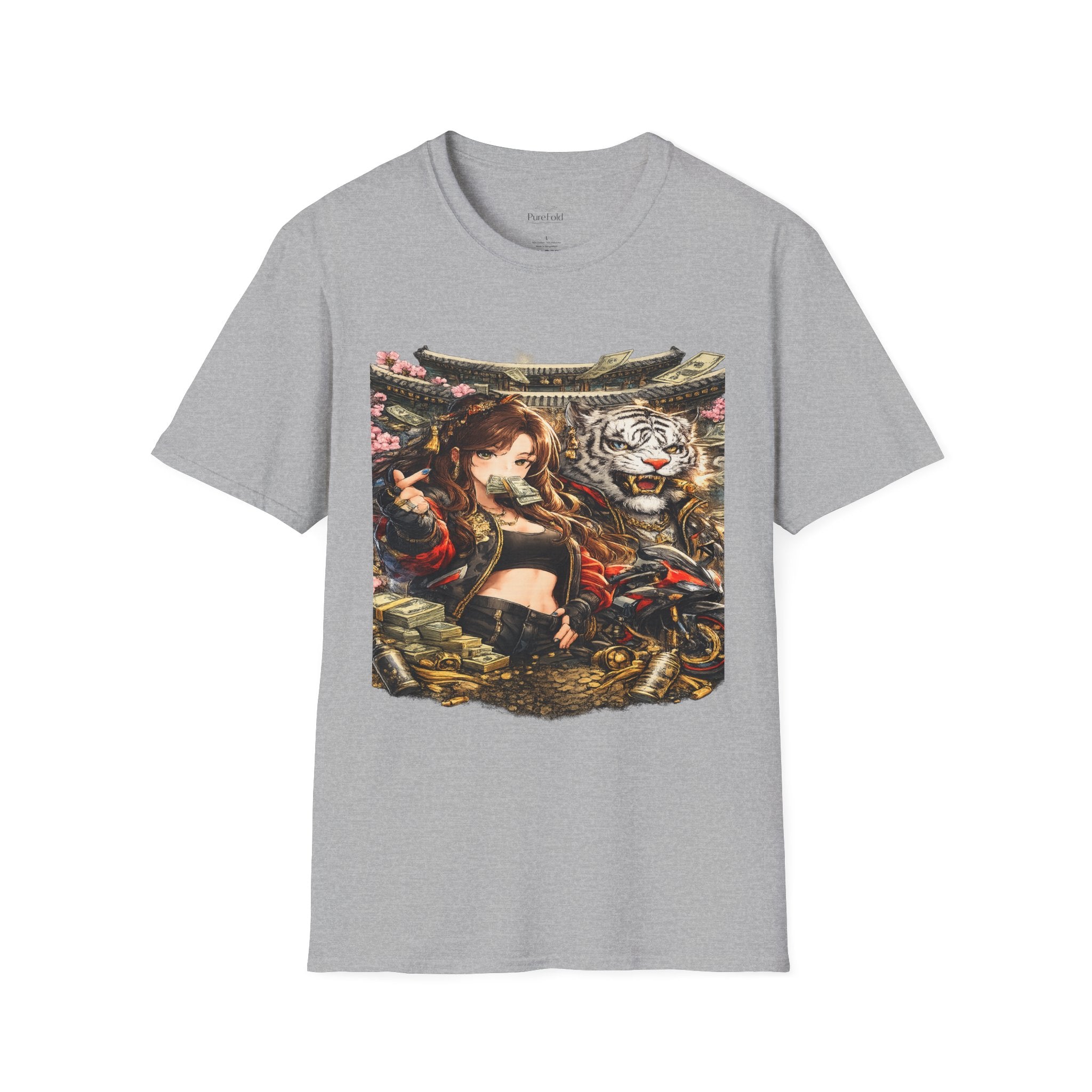 Samurai Girl and White Tiger T-Shirt | Japanese Warrior Illustration