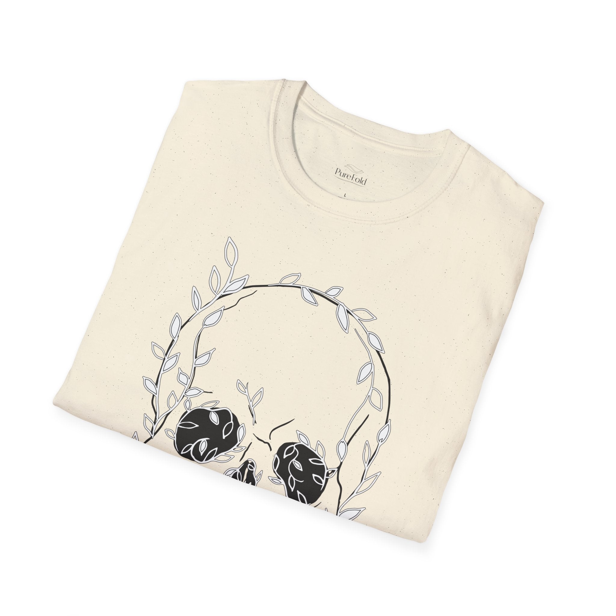 Skull & Laurel T-Shirt — Floral Skull Line Art Tee