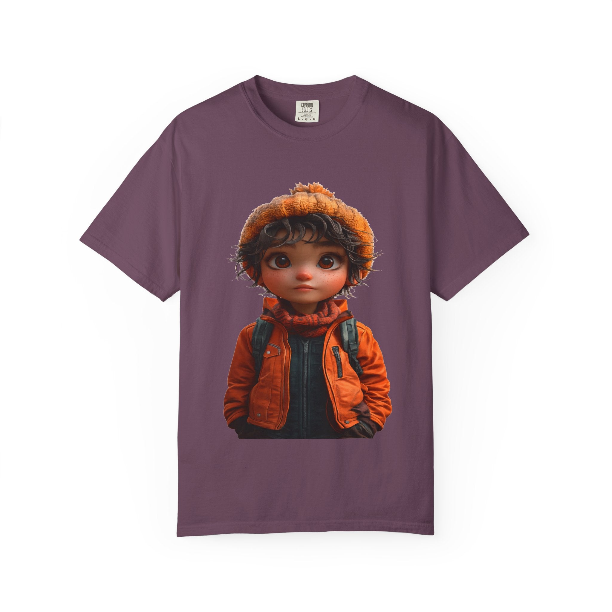 Kiddo in Orange Jacket Tee — Cute Cartoon Child Illustration T-Shirt