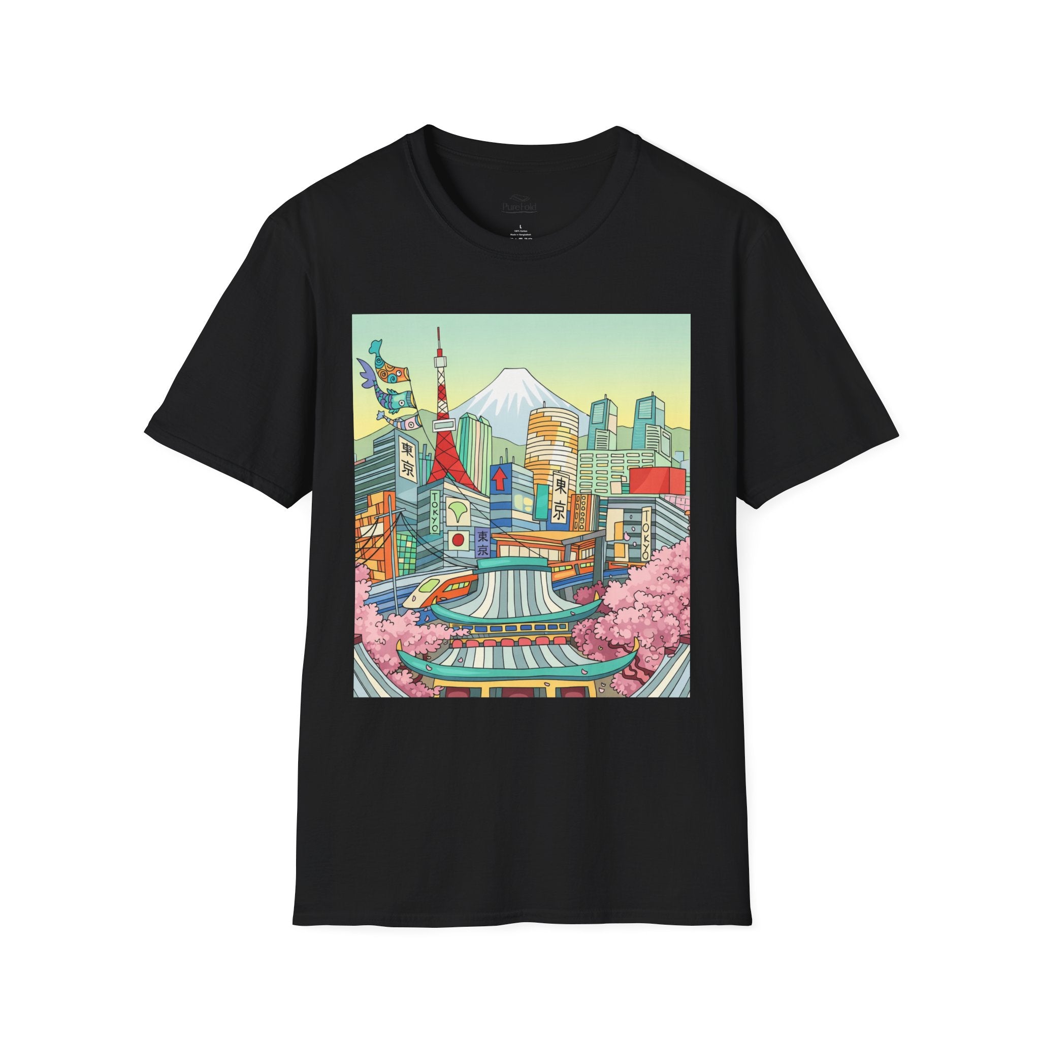 Tokyo Cityscape Illustration T-Shirt | Mount Fuji, Cherry Blossoms, Tokyo Tower