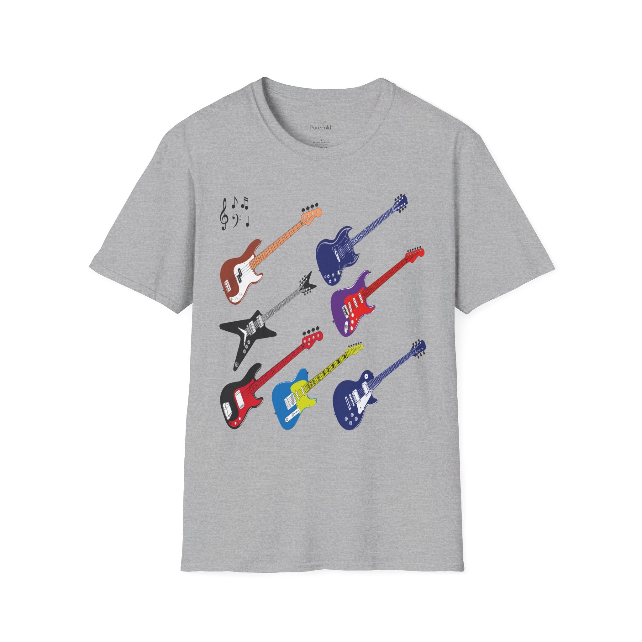Electric Guitar Lineup T-Shirt — Colorful Rock Guitar Graphic Tee