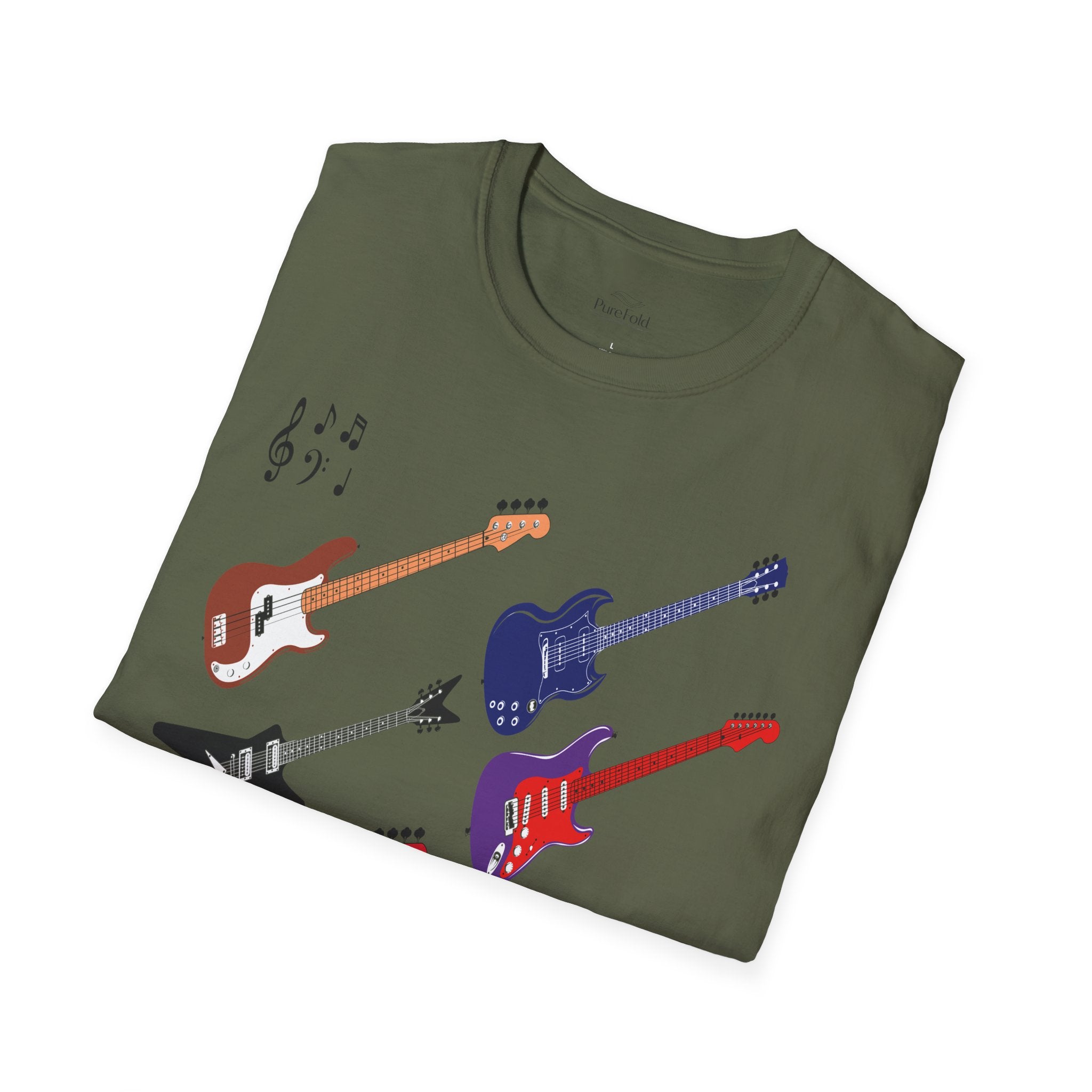 Electric Guitar Lineup T-Shirt — Colorful Rock Guitar Graphic Tee