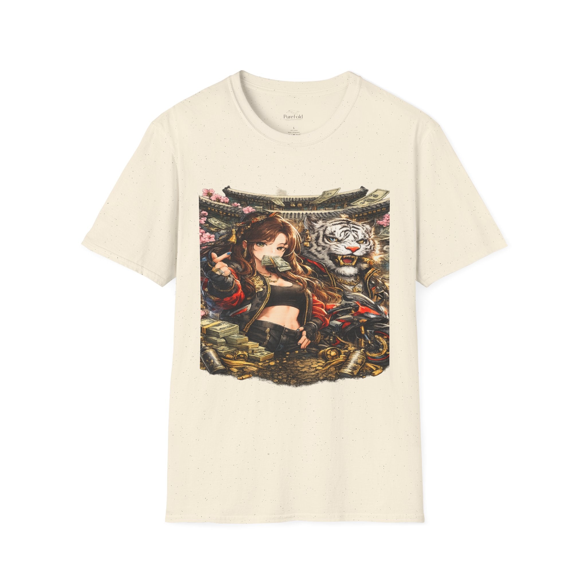 Samurai Girl and White Tiger T-Shirt | Japanese Warrior Illustration