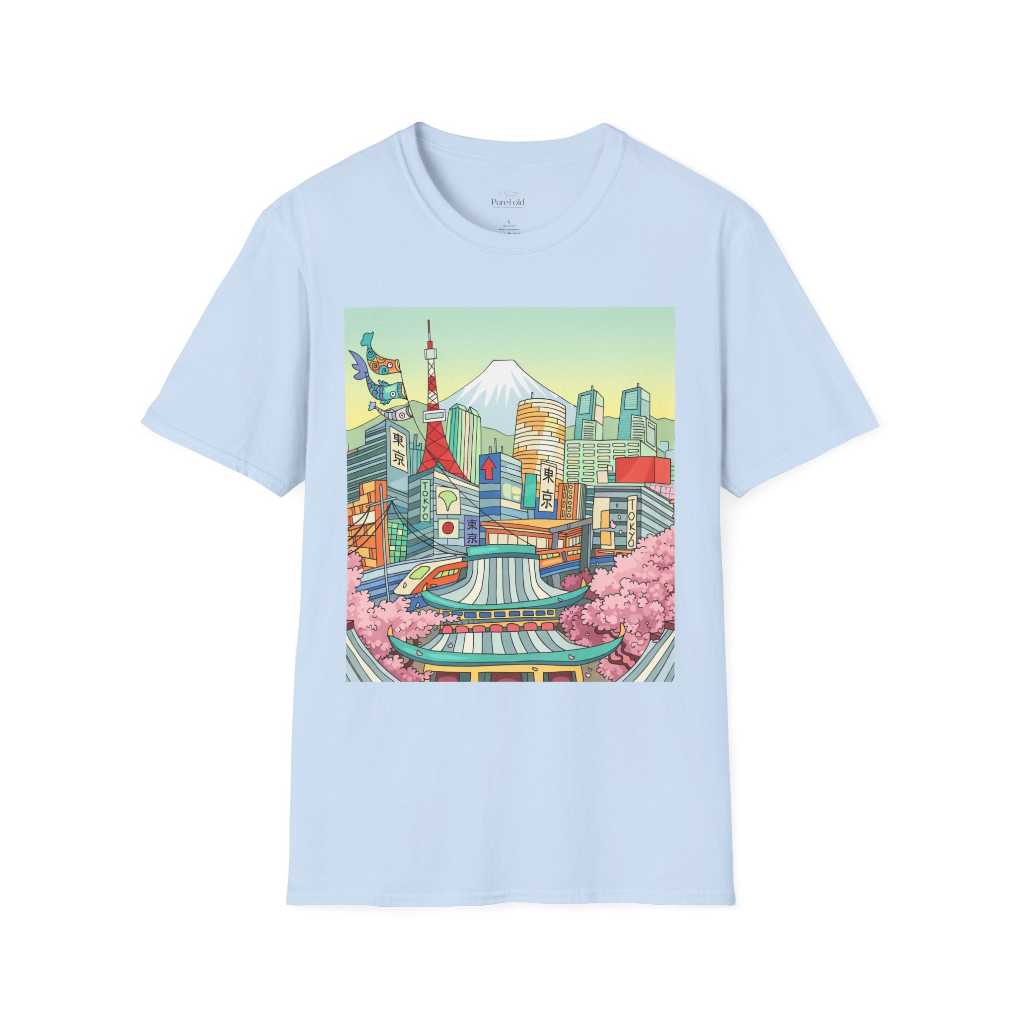 Tokyo Cityscape Illustration T-Shirt | Mount Fuji, Cherry Blossoms, Tokyo Tower