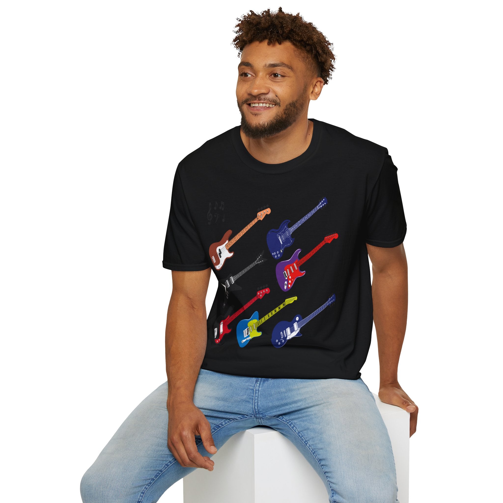 Electric Guitar Lineup T-Shirt — Colorful Rock Guitar Graphic Tee