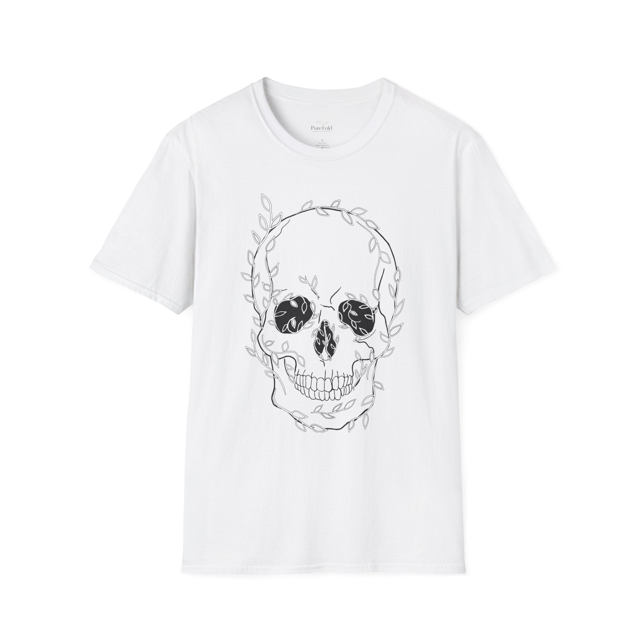 Skull & Laurel T-Shirt — Floral Skull Line Art Tee