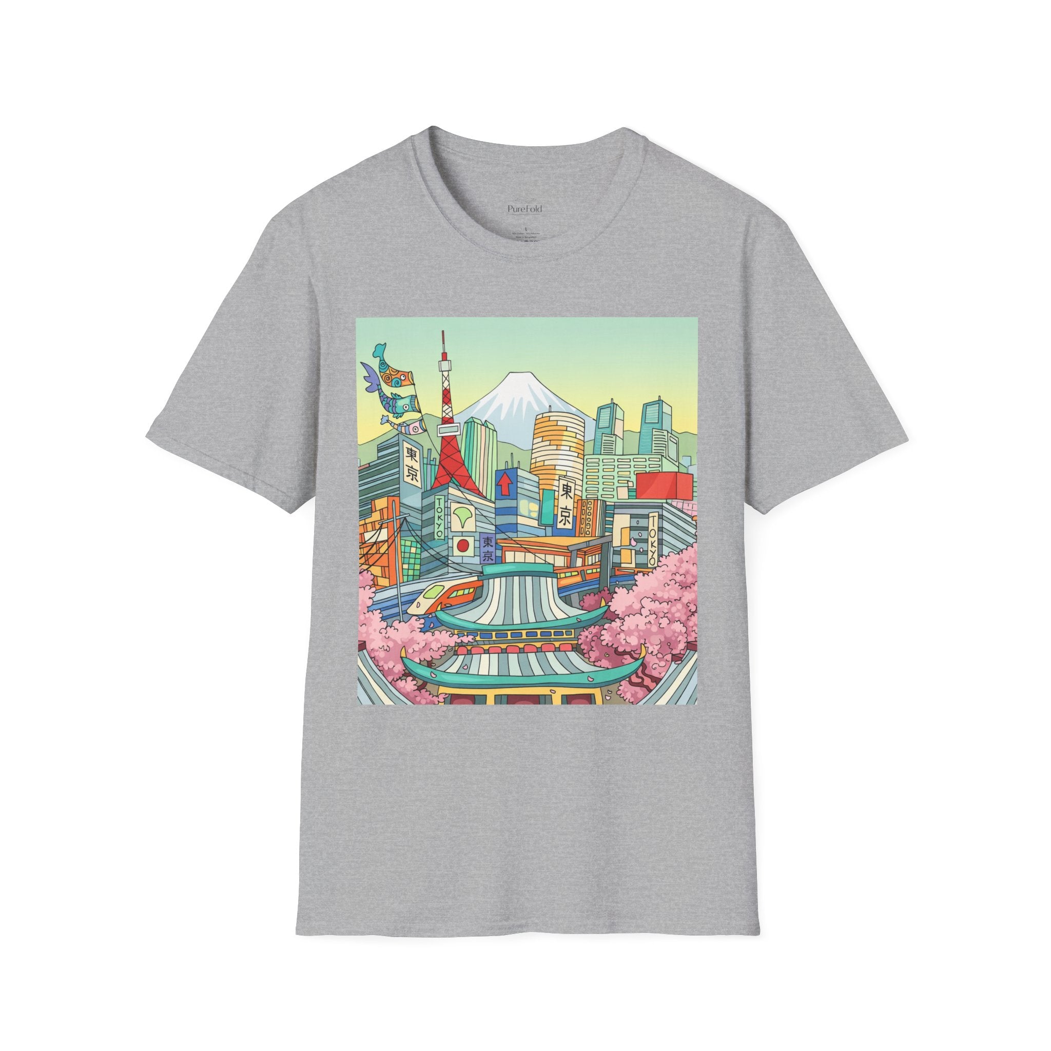 Tokyo Cityscape Illustration T-Shirt | Mount Fuji, Cherry Blossoms, Tokyo Tower