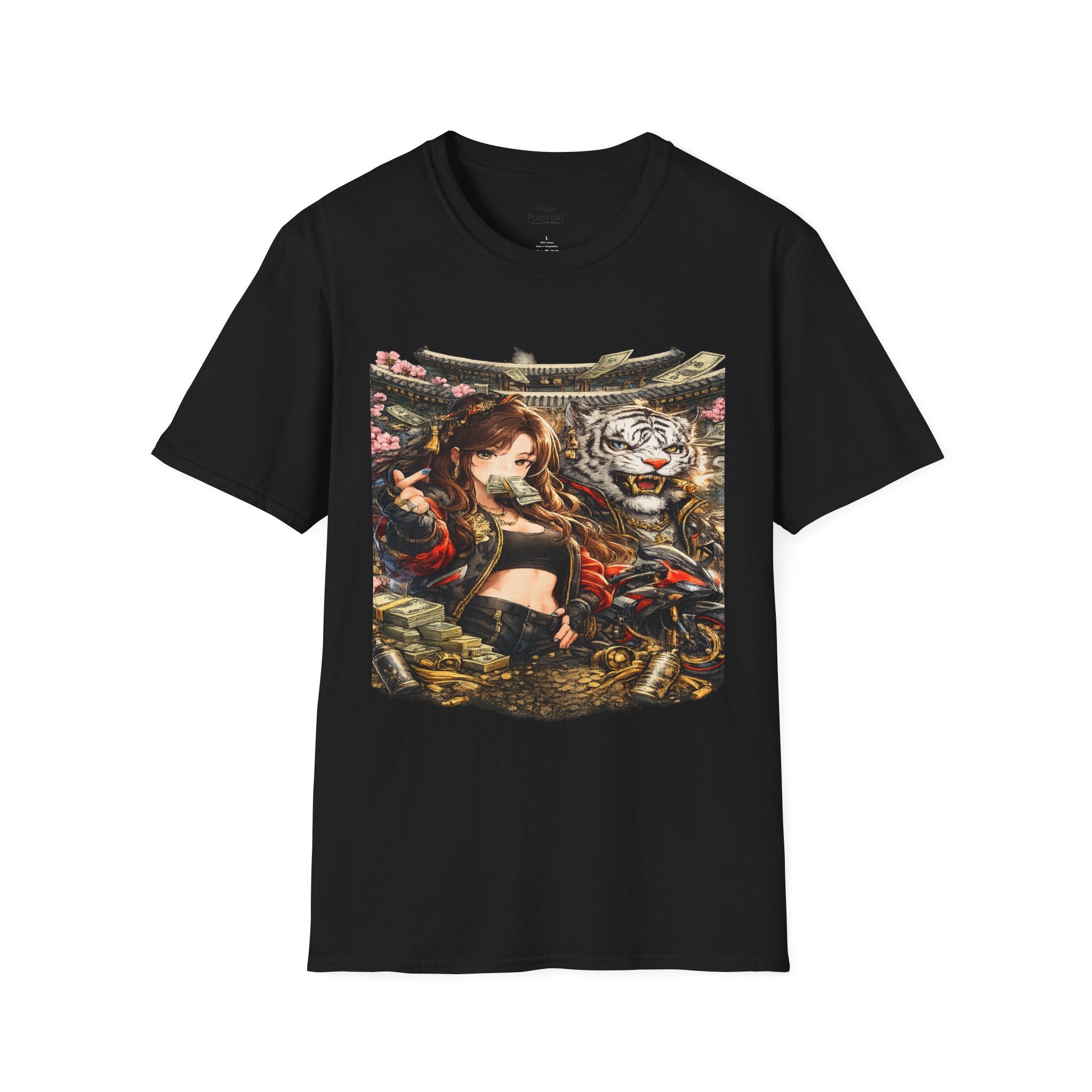 Samurai Girl and White Tiger T-Shirt | Japanese Warrior Illustration