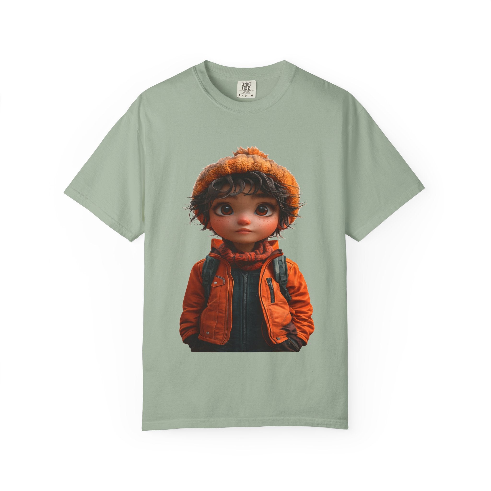 Kiddo in Orange Jacket Tee — Cute Cartoon Child Illustration T-Shirt