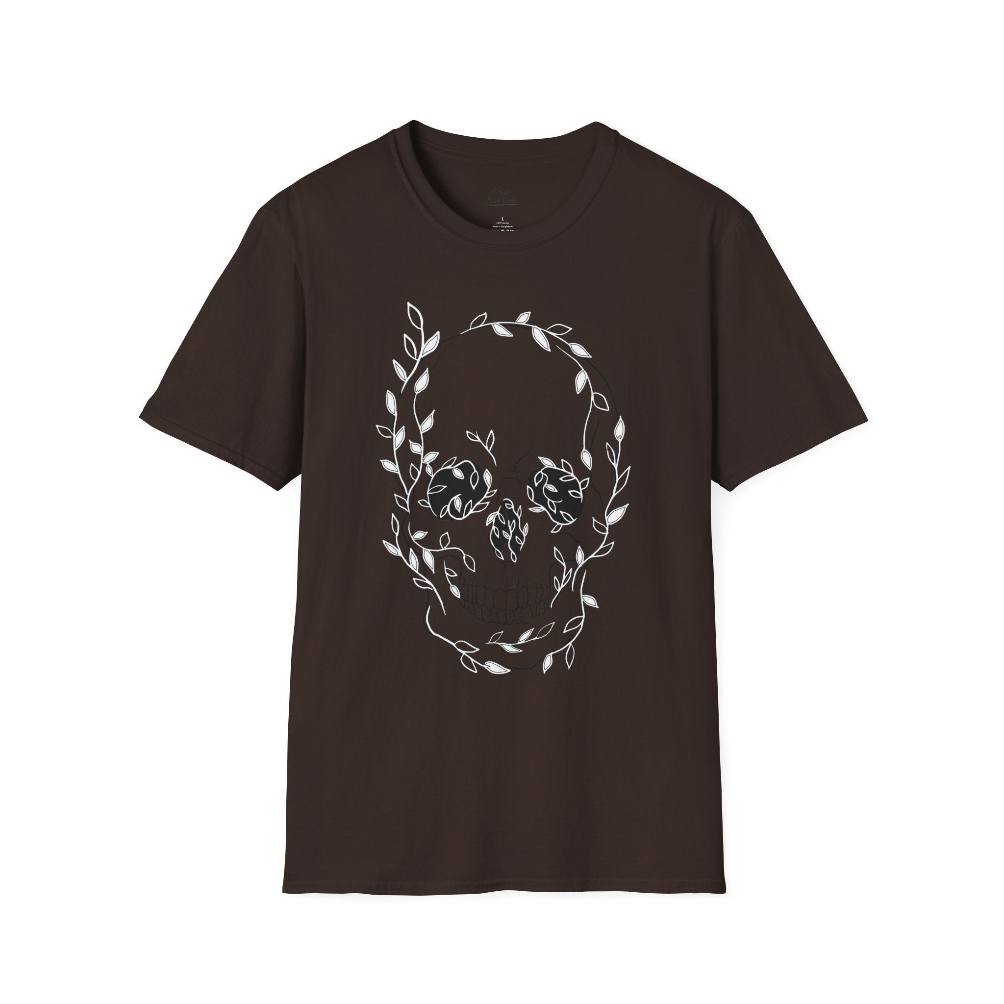 Skull & Laurel T-Shirt — Floral Skull Line Art Tee
