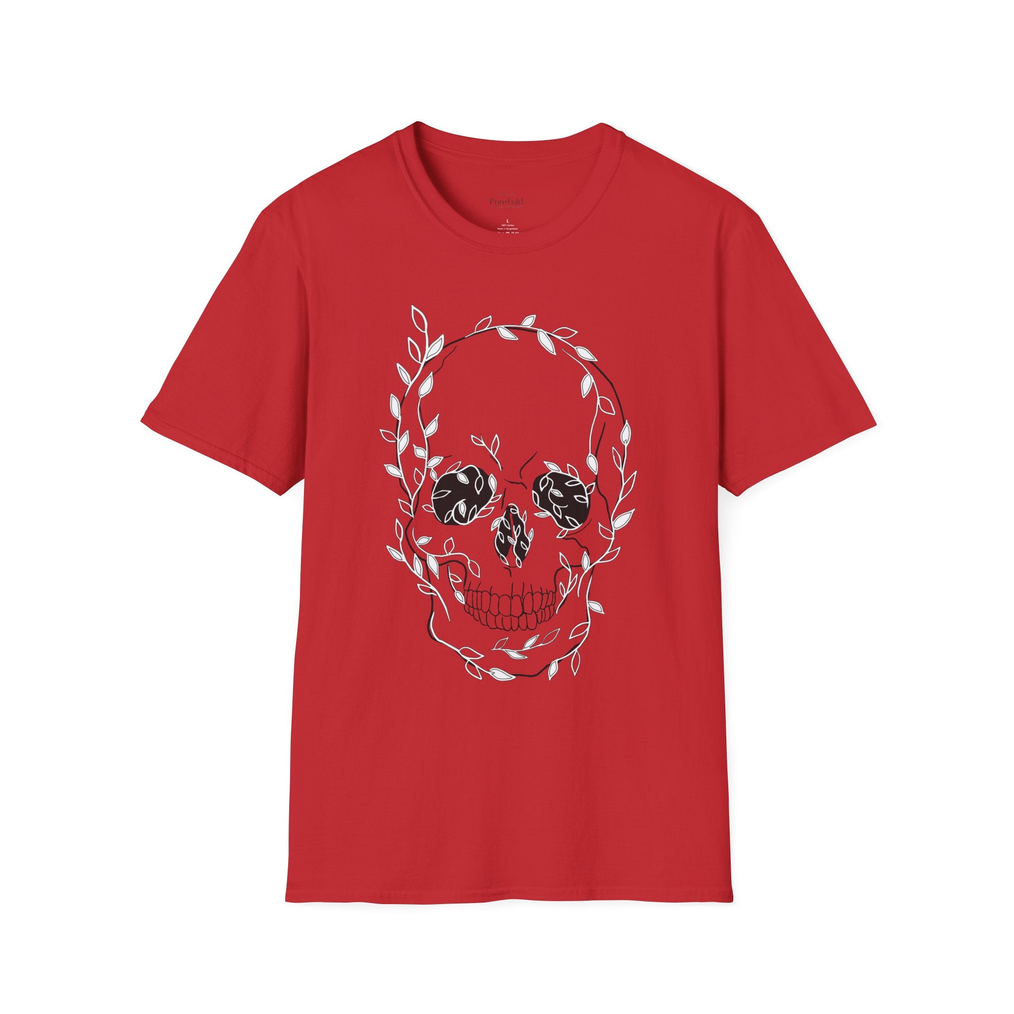 Skull & Laurel T-Shirt — Floral Skull Line Art Tee