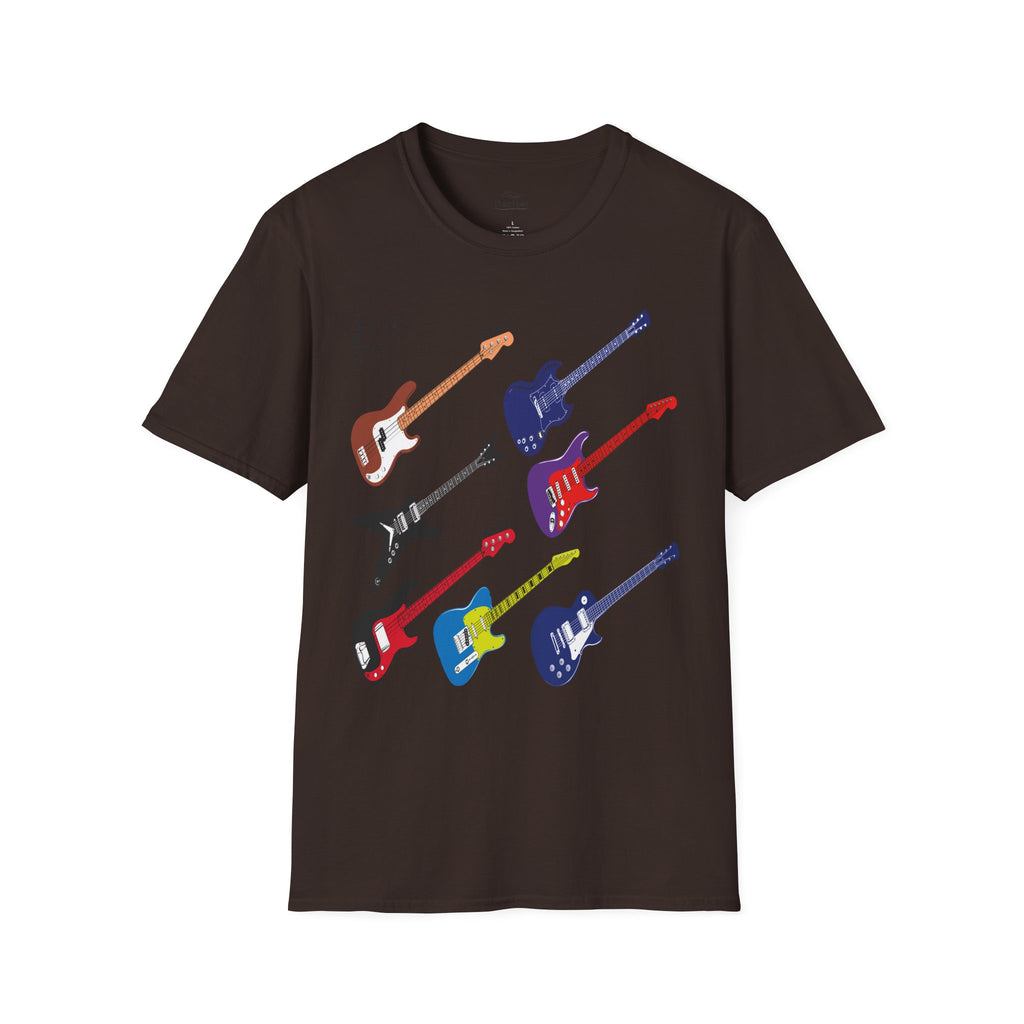Electric Guitar Lineup T-Shirt — Colorful Rock Guitar Graphic Tee