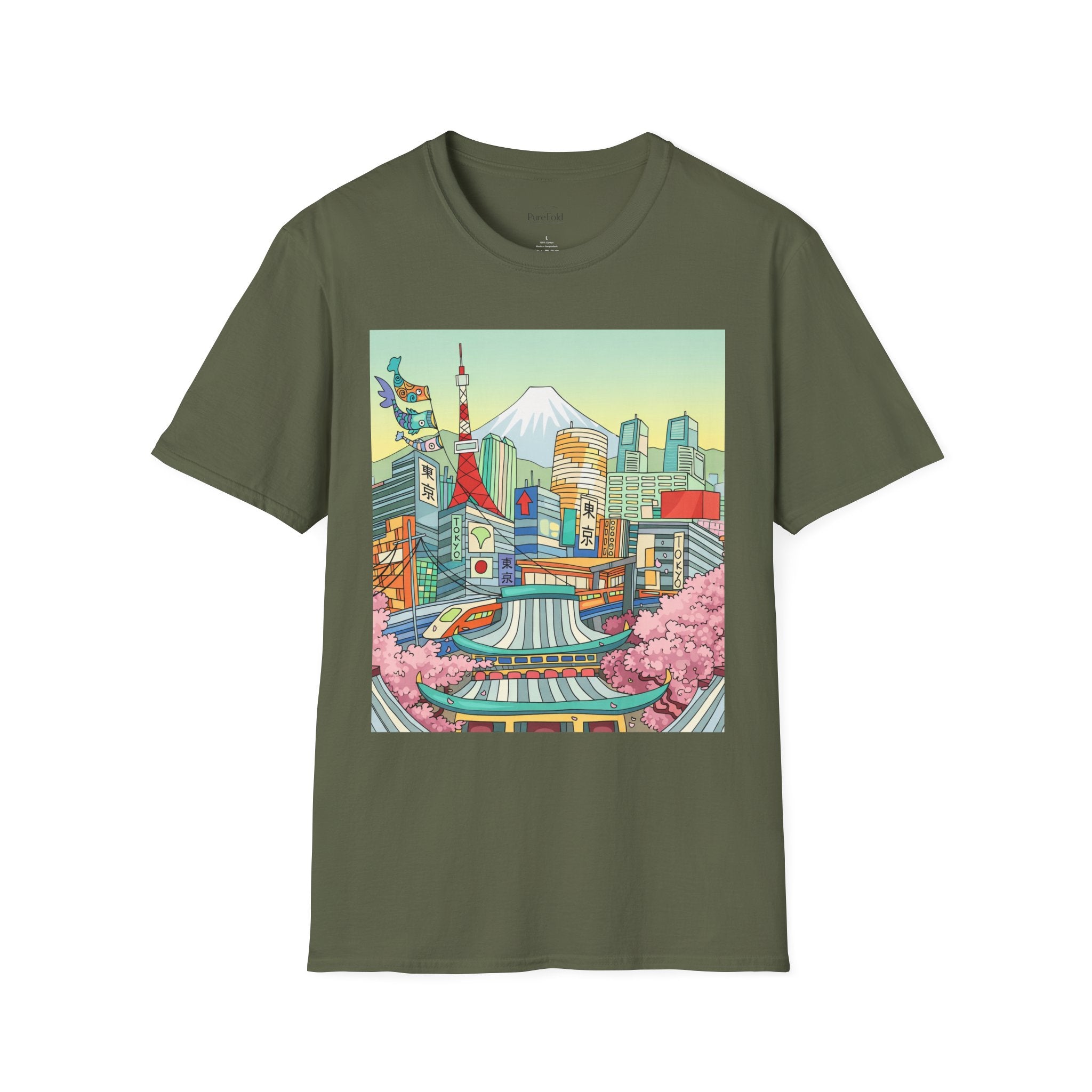 Tokyo Cityscape Illustration T-Shirt | Mount Fuji, Cherry Blossoms, Tokyo Tower