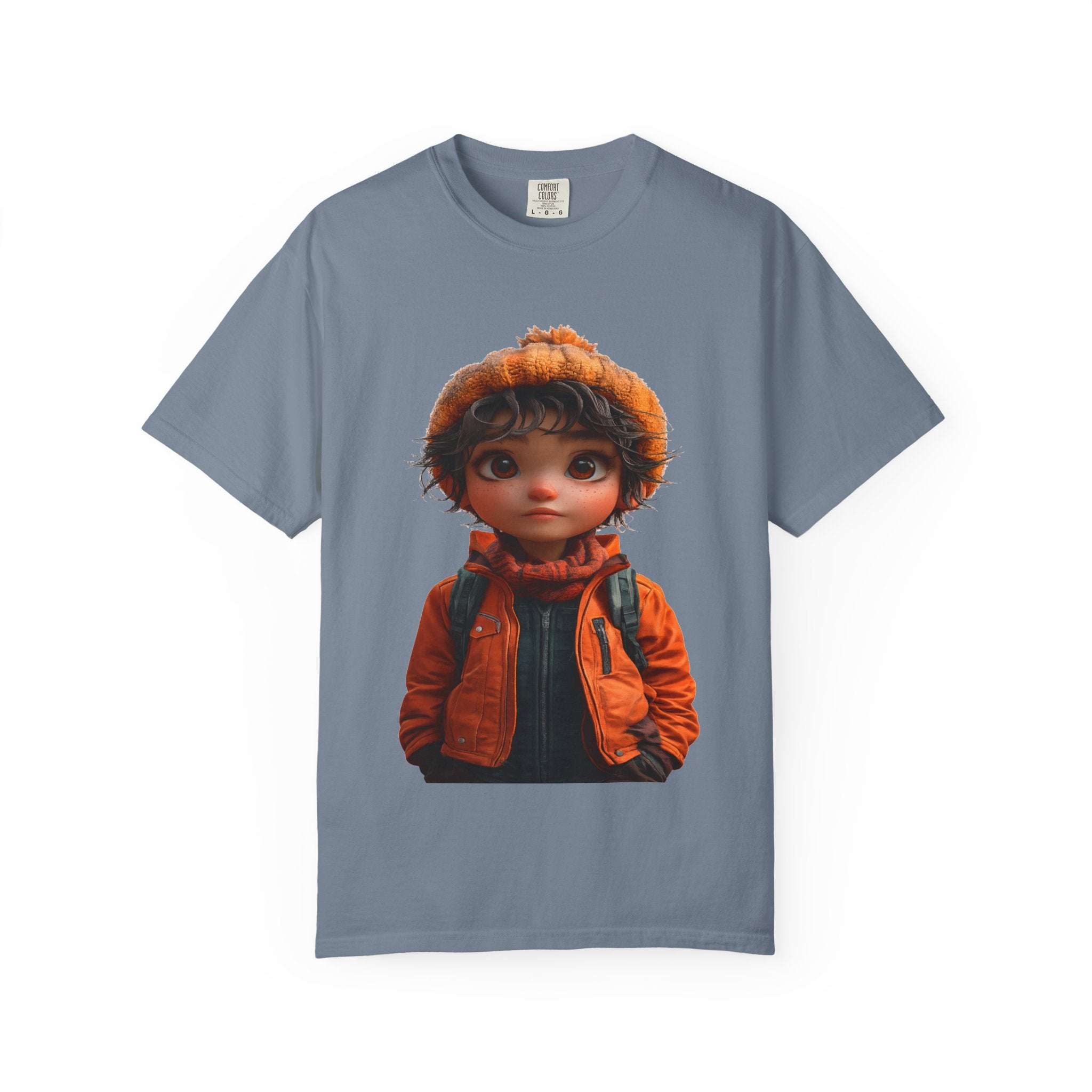Kiddo in Orange Jacket Tee — Cute Cartoon Child Illustration T-Shirt