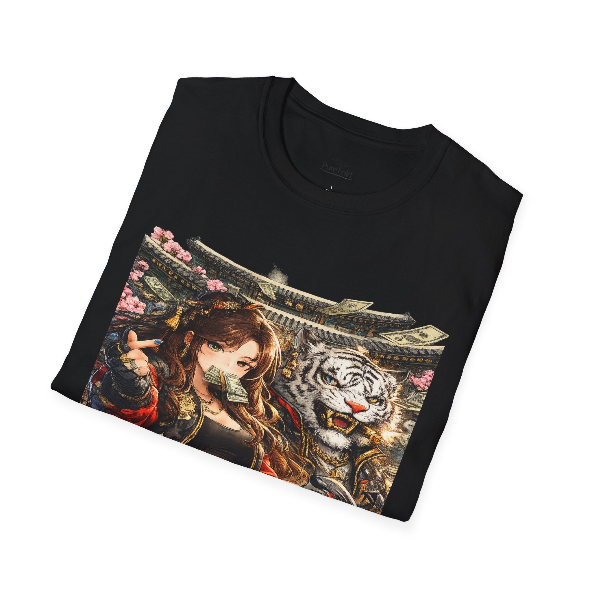 Samurai Girl and White Tiger T-Shirt | Japanese Warrior Illustration